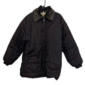Brown Puffer Jacket W/ Removable Faux Fur Collar Size Large